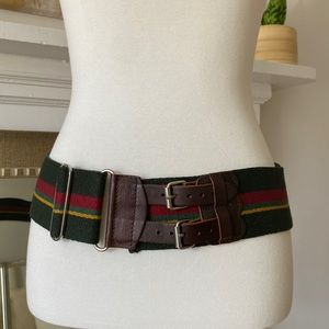 Vintage Gucci *Style* Leather Belt Fabric Small Medium Double Buckle adjustable